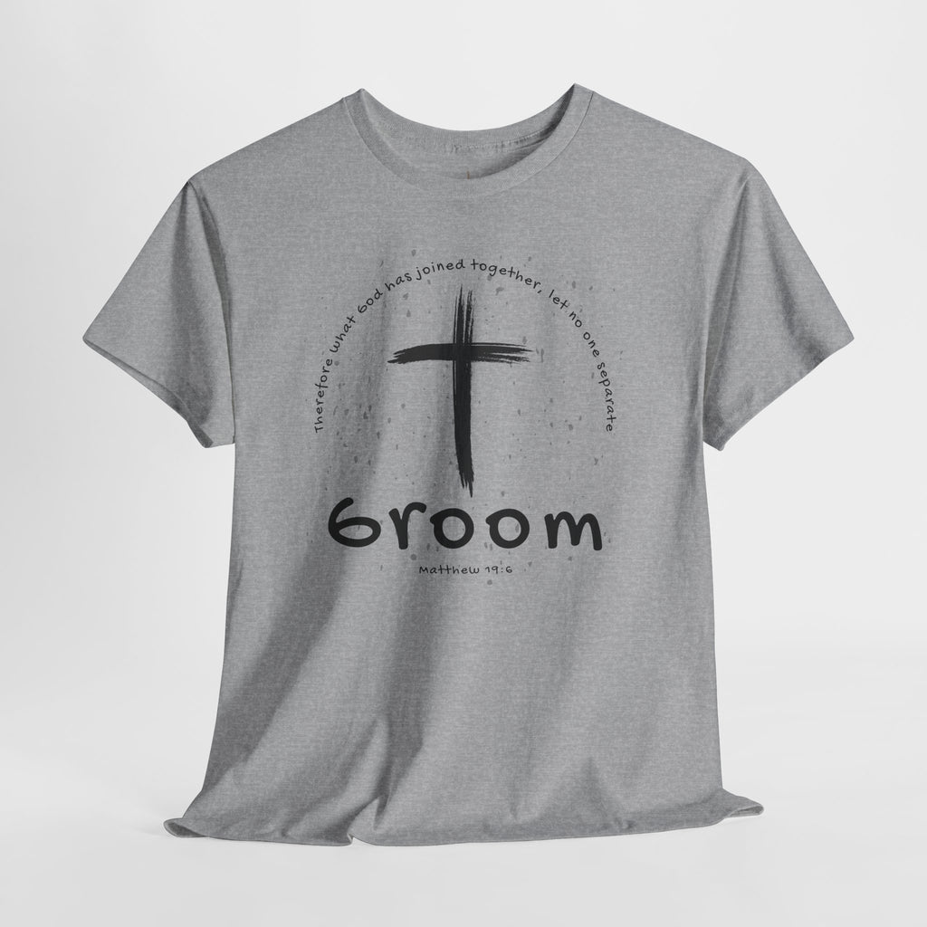 Groom Cross Tee — Christian Wedding Groom T-Shirt (Scripture Verse Design) - Christian - Matthew 19:6