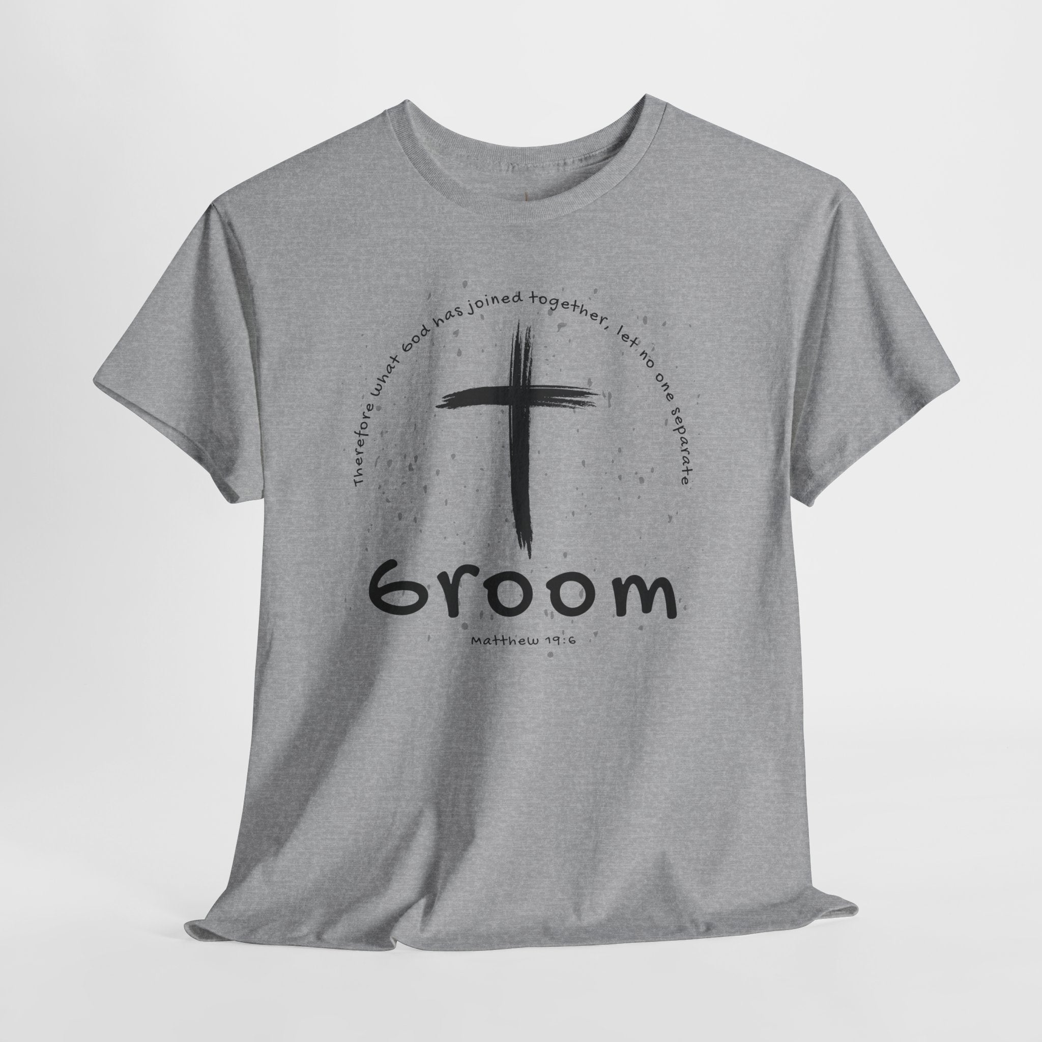 Groom Cross Tee — Christian Wedding Groom T-Shirt (Scripture Verse Design) - Christian - Matthew 19:6