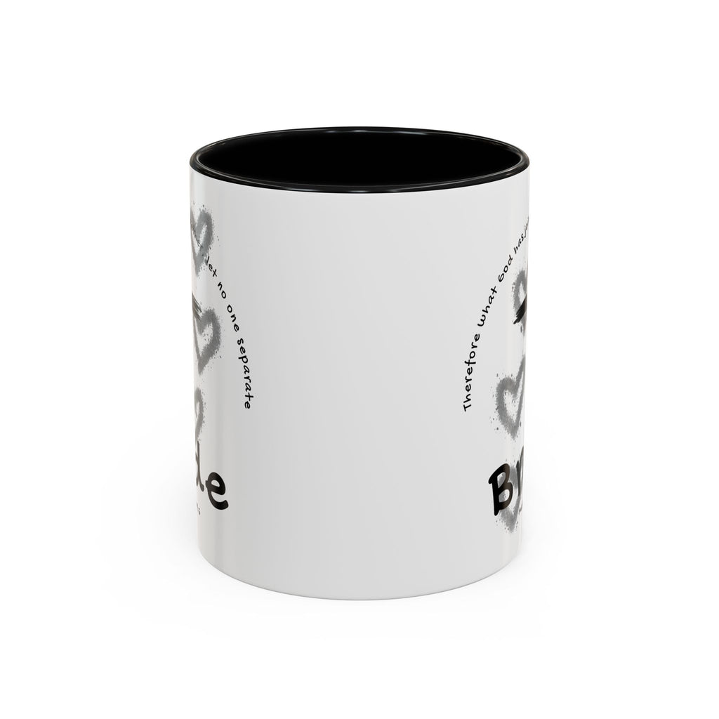 Bride Coffee Mug — Christian Cross & Hearts Accent Mug (Matthew 19:6)