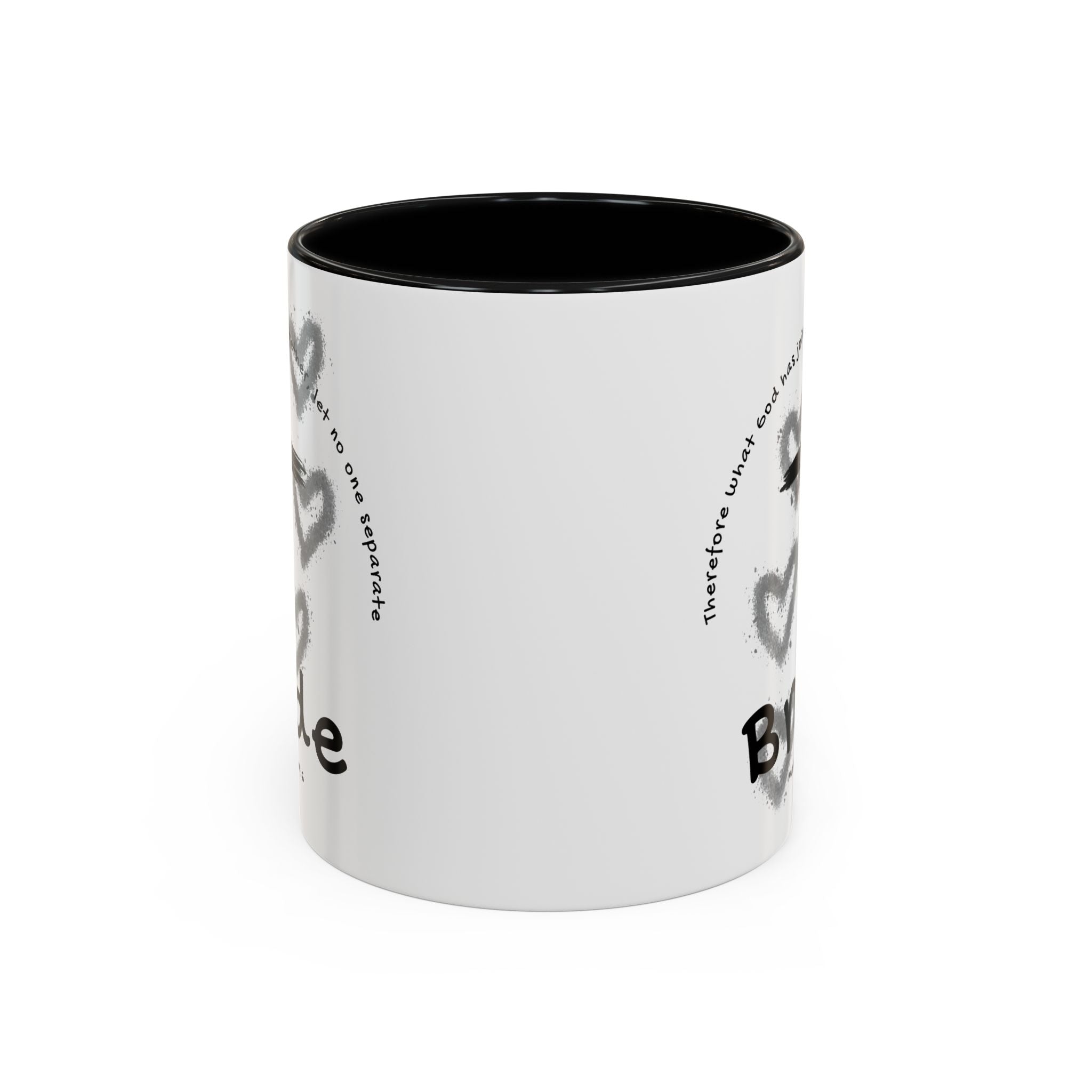 Bride Coffee Mug — Christian Cross & Hearts Accent Mug (Matthew 19:6)