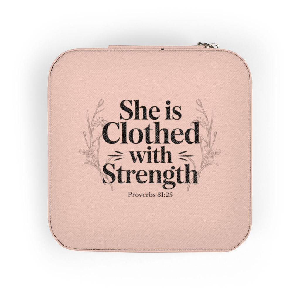Jewelry Travel Case — 'She Is Clothed with Strength' Compact Portable Organizer