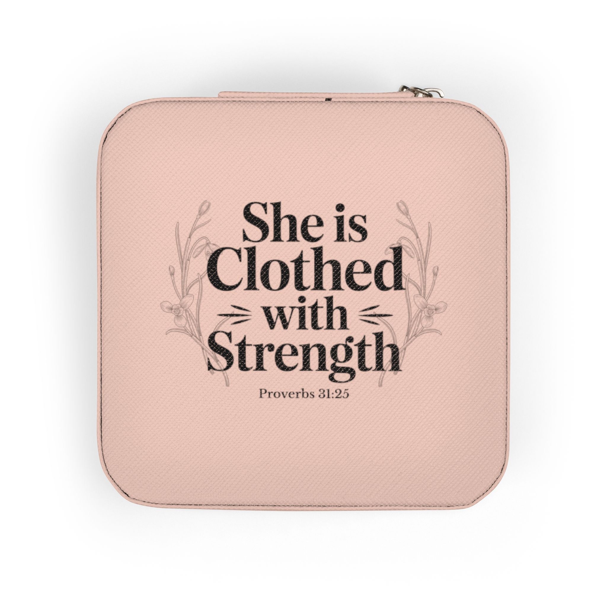 Jewelry Travel Case — 'She Is Clothed with Strength' Compact Portable Organizer