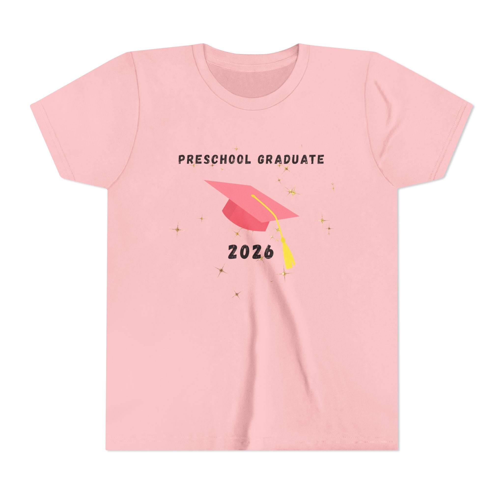 Preschool Graduate 2026 Youth Tee — Pink Graduation Cap Kids Shirt