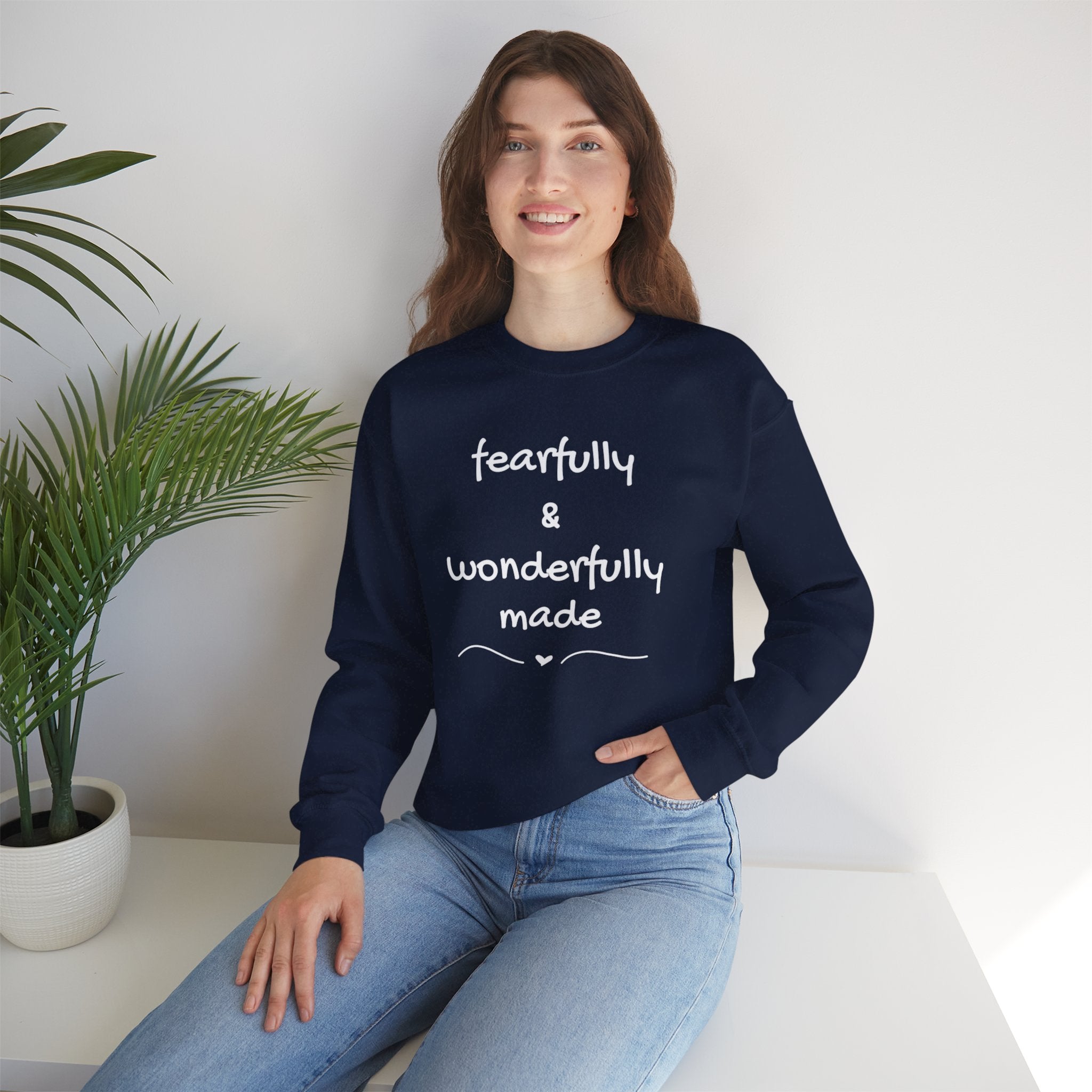 Faith-Based Crewneck Sweatshirt — "Fearfully & Wonderfully Made" Inspirational Pullover