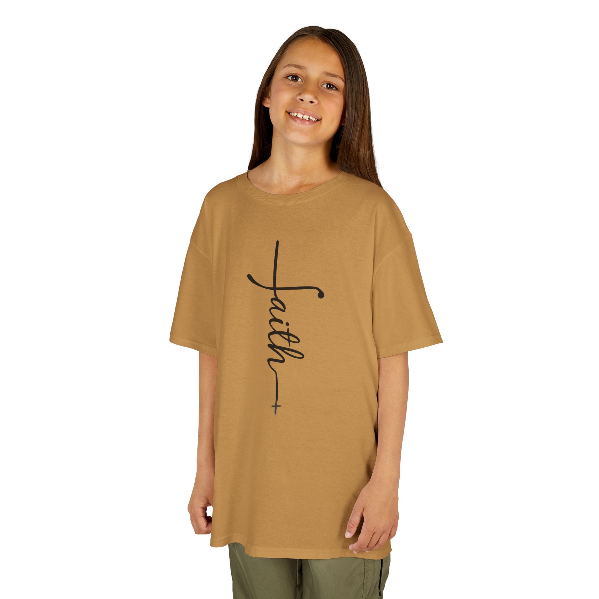 Kids Tee — Vertical "faith" Cross Script Graphic