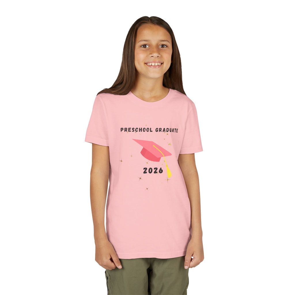 Preschool Graduate 2026 Youth Tee — Pink Graduation Cap Kids Shirt