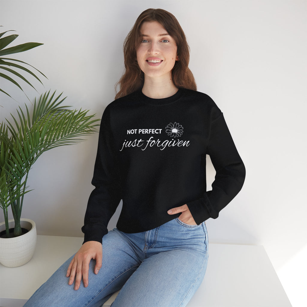 Crewneck Sweatshirt — "Not Perfect, Just Forgiven" Floral Inspirational Pullover