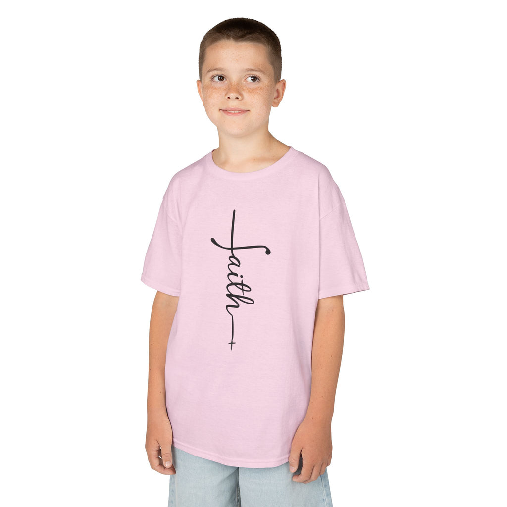 Kids Tee — Vertical "faith" Cross Script Graphic