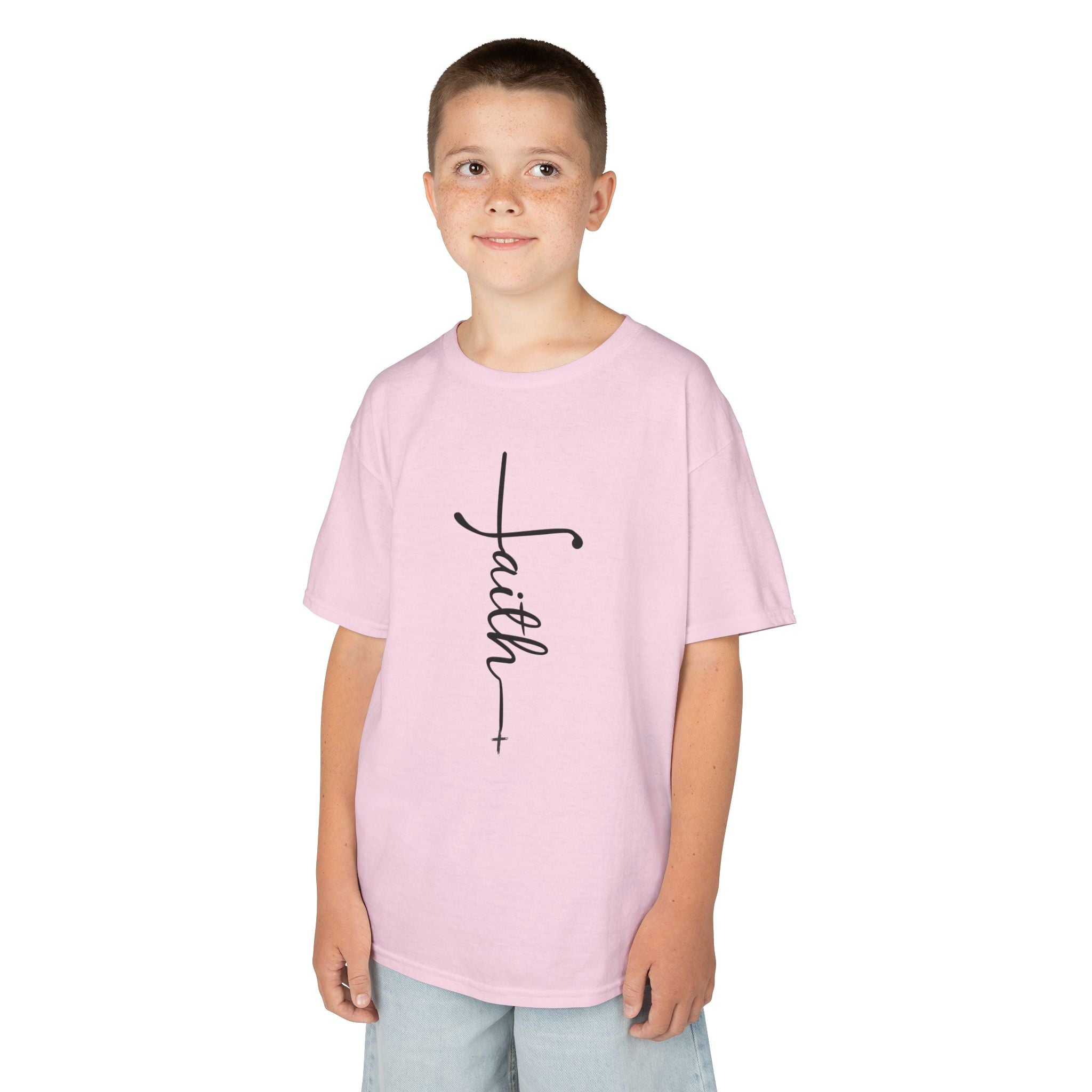 Kids Tee — Vertical "faith" Cross Script Graphic