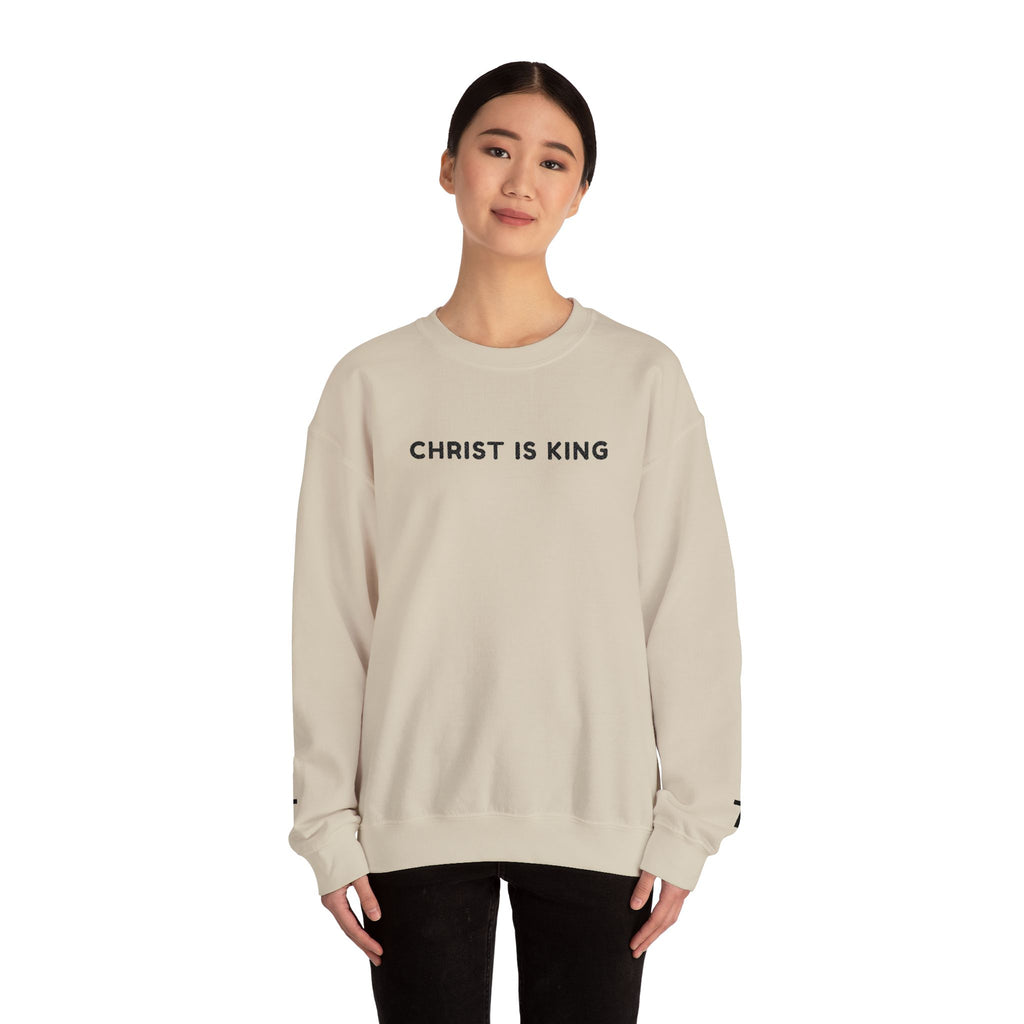 Embroidered text Christian Crewneck Sweatshirt — "Christ Is King" Minimalist Faith PulloverCross on each Wrist
