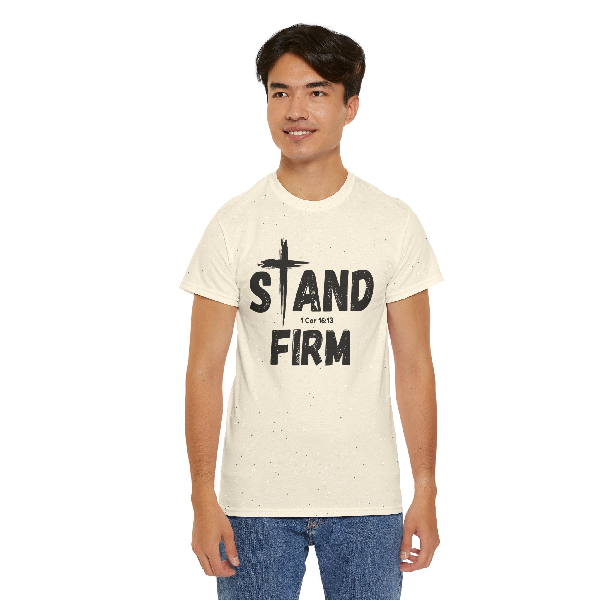 Stand Firm T-Shirt — Christian Faith Tee with Cross & 1 Cor 16:13 Inspirational Design
