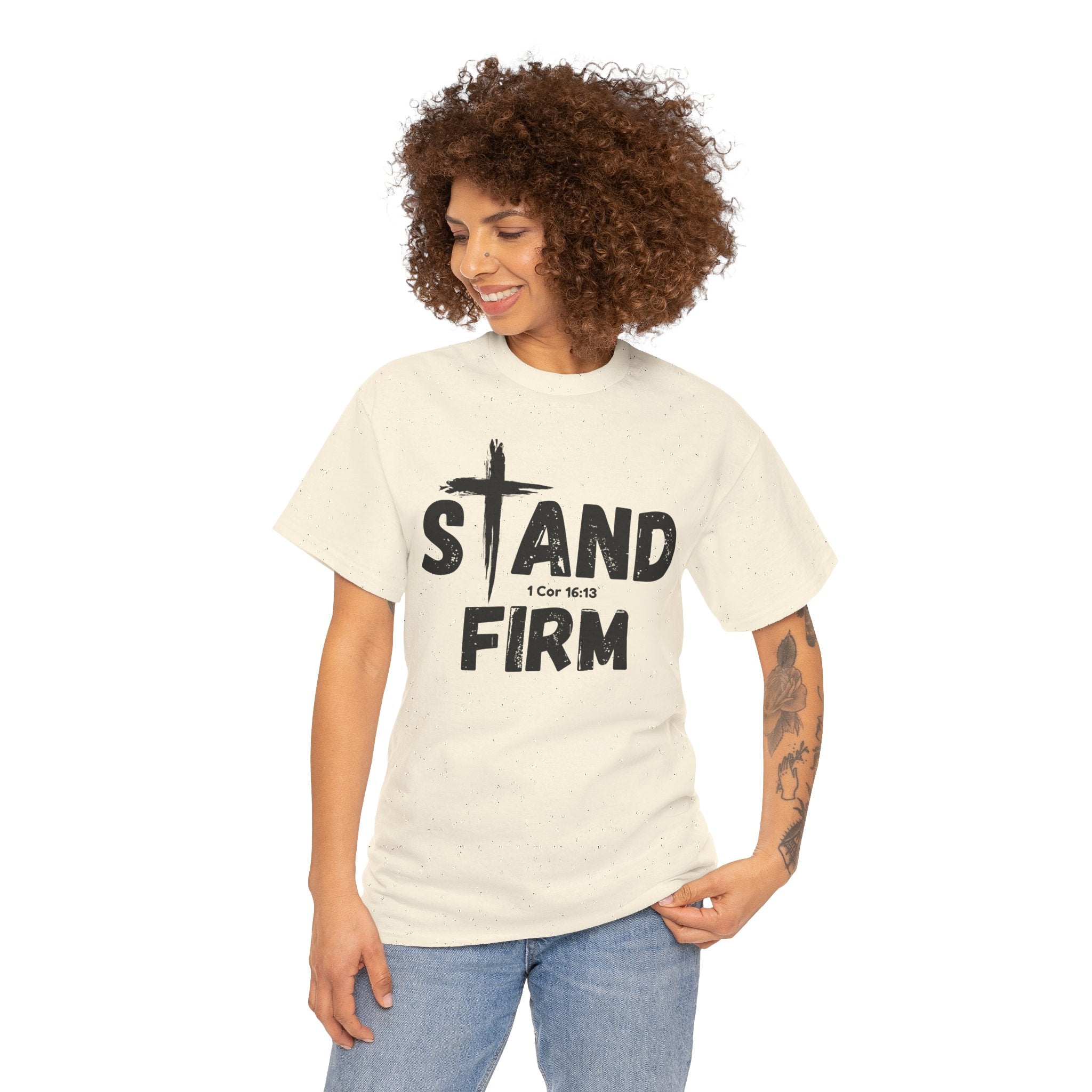 Stand Firm T-Shirt — Christian Faith Tee with Cross & 1 Cor 16:13 Inspirational Design