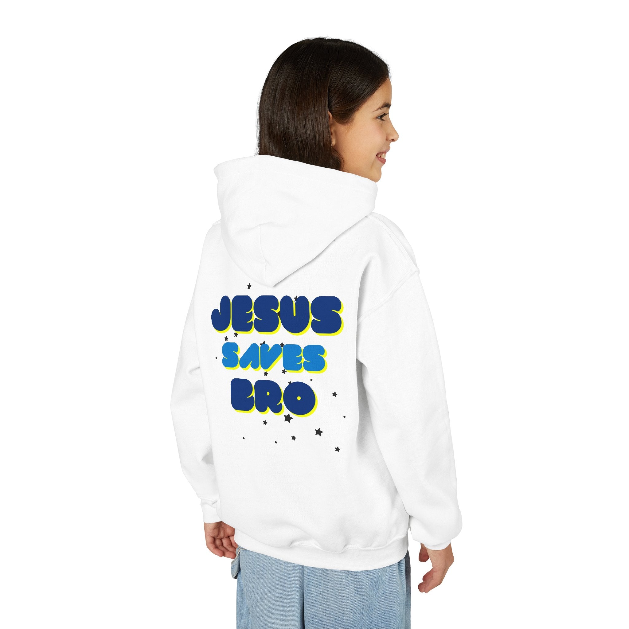 Youth Hoodie — "Jesus Saves Bro" Christian Graphic Pullover