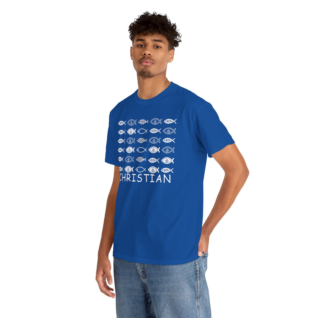 Christian Fish Pattern T‑Shirt — Ichthys Faith Tee - JESUS FISH