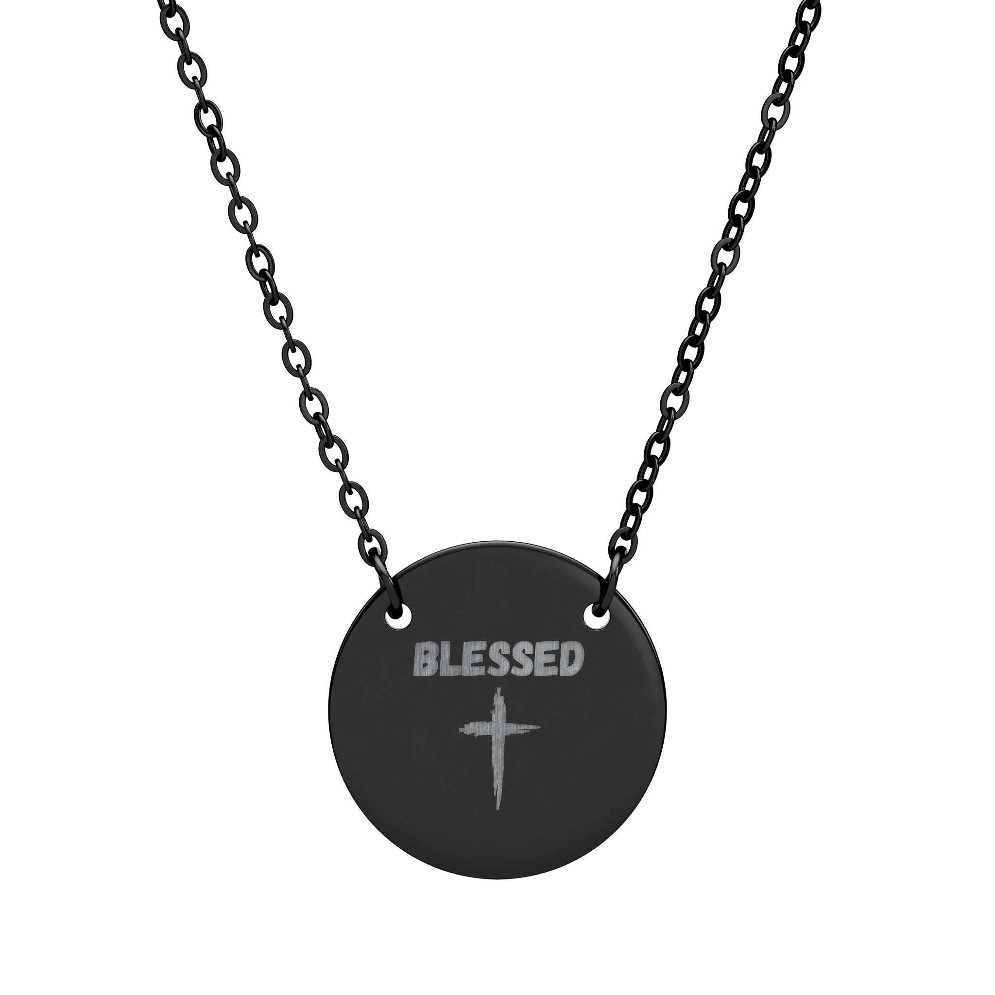 Blessed Circle Necklace — Engraved Cross Pendant