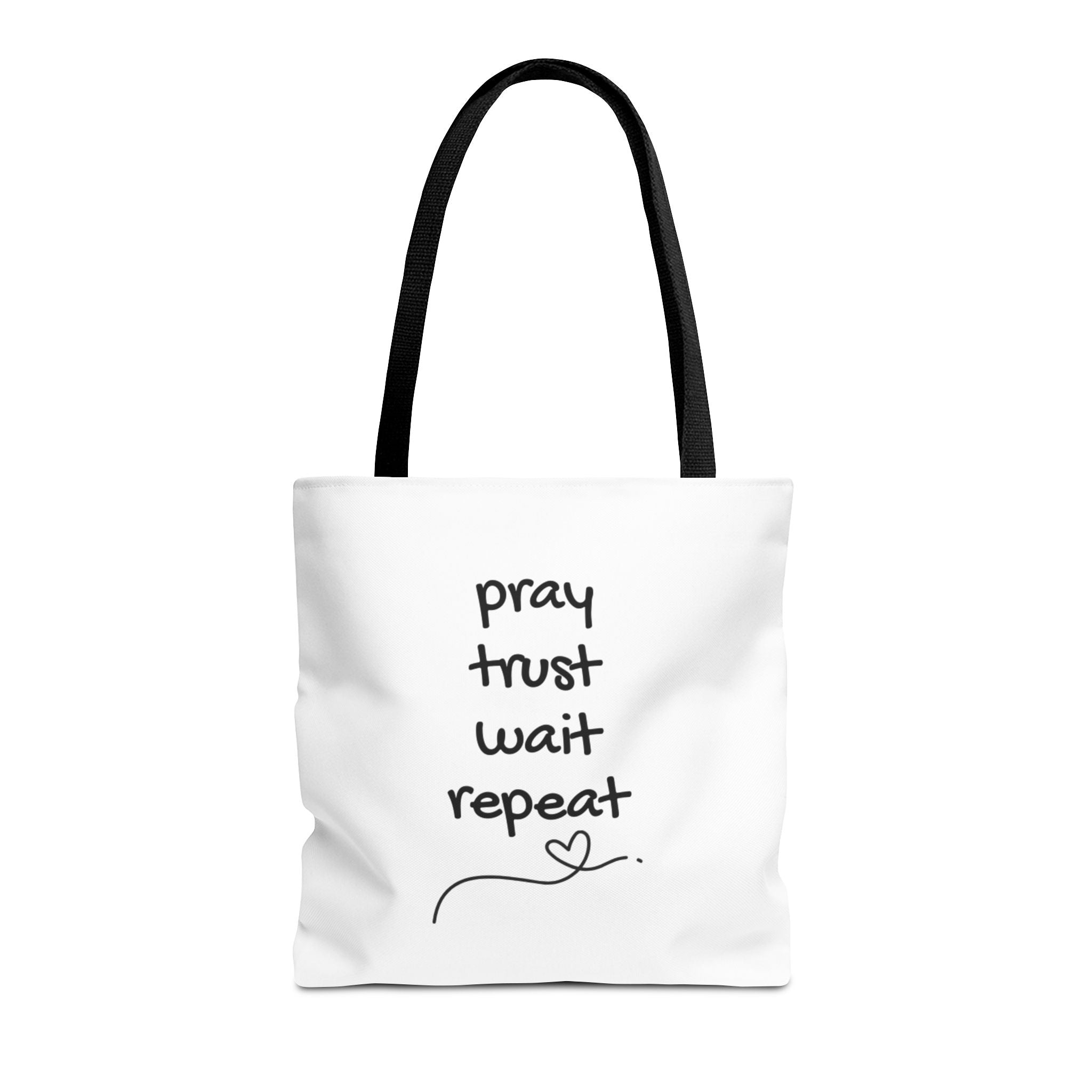 Pray Trust Wait Repeat Tote Bag — Inspirational Faith Canvas Tote