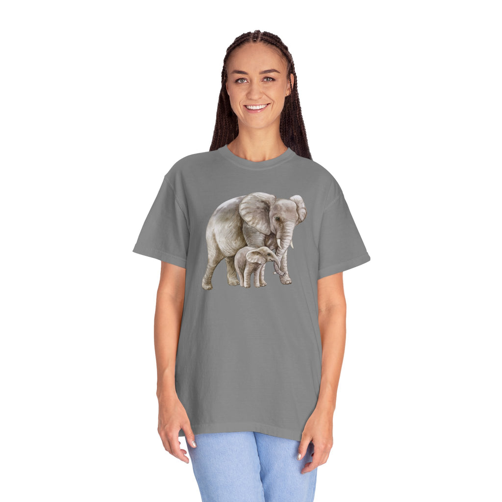 Elephant Mom & Baby T-Shirt — Realistic Wildlife Graphic Tee Comfort Colors