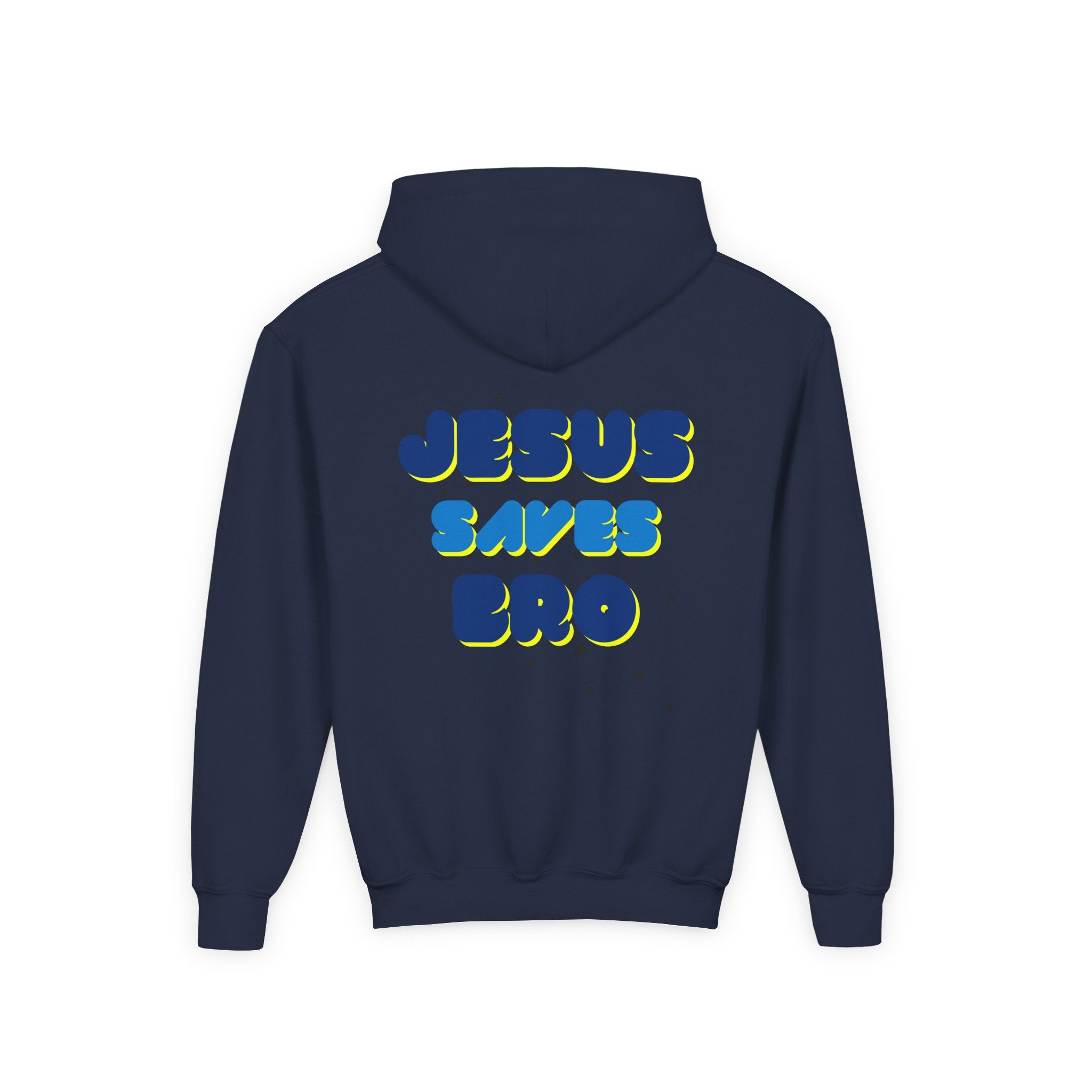 Youth Hoodie — "Jesus Saves Bro" Christian Graphic Pullover