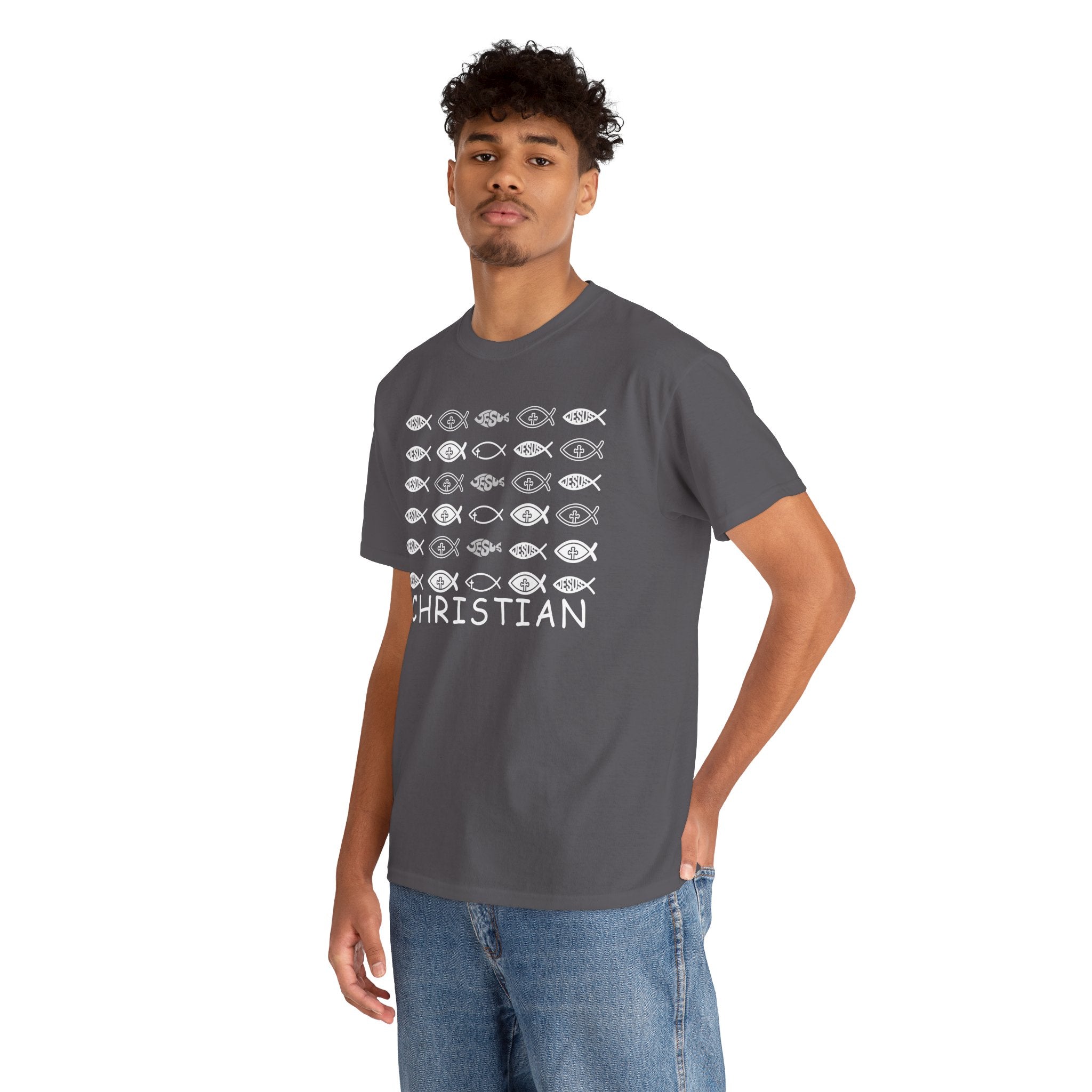 Christian Fish Pattern T‑Shirt — Ichthys Faith Tee - JESUS FISH