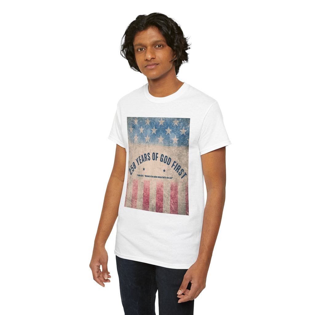 God First 250 Years Vintage American Flag  and Patriotic T-Shirt