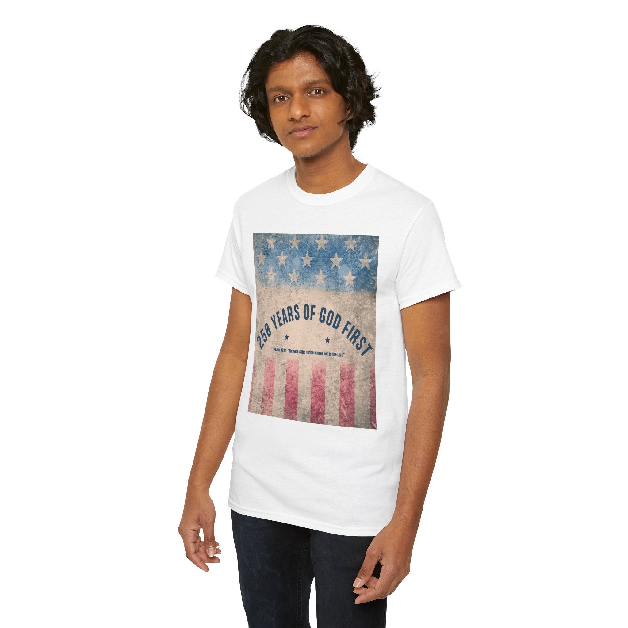 God First 250 Years Vintage American Flag  and Patriotic T-Shirt