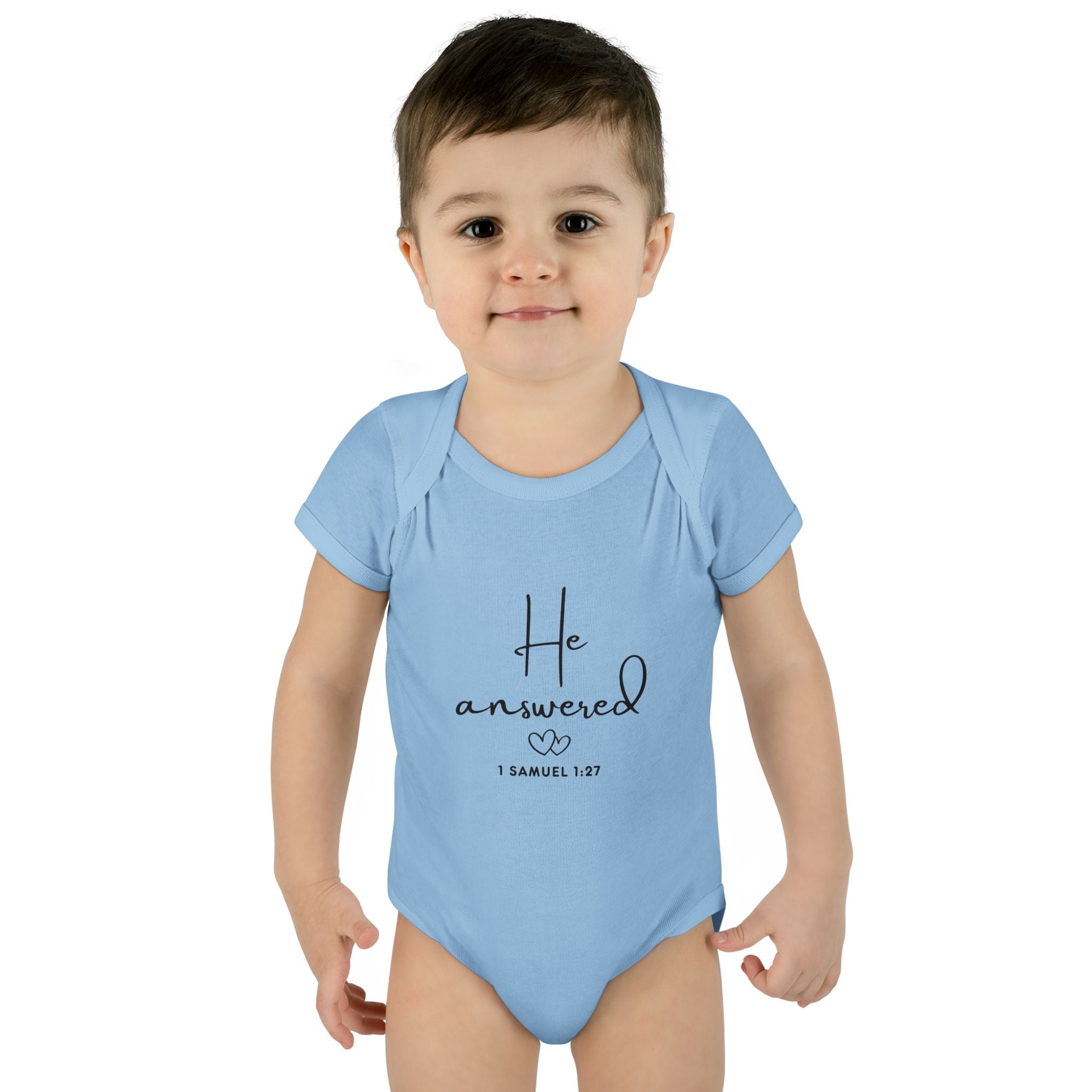 He Answered Infant Bodysuit | 1 Samuel 1:27 Scripture Baby Onesie