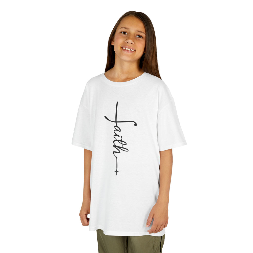 Kids Tee — Vertical "faith" Cross Script Graphic