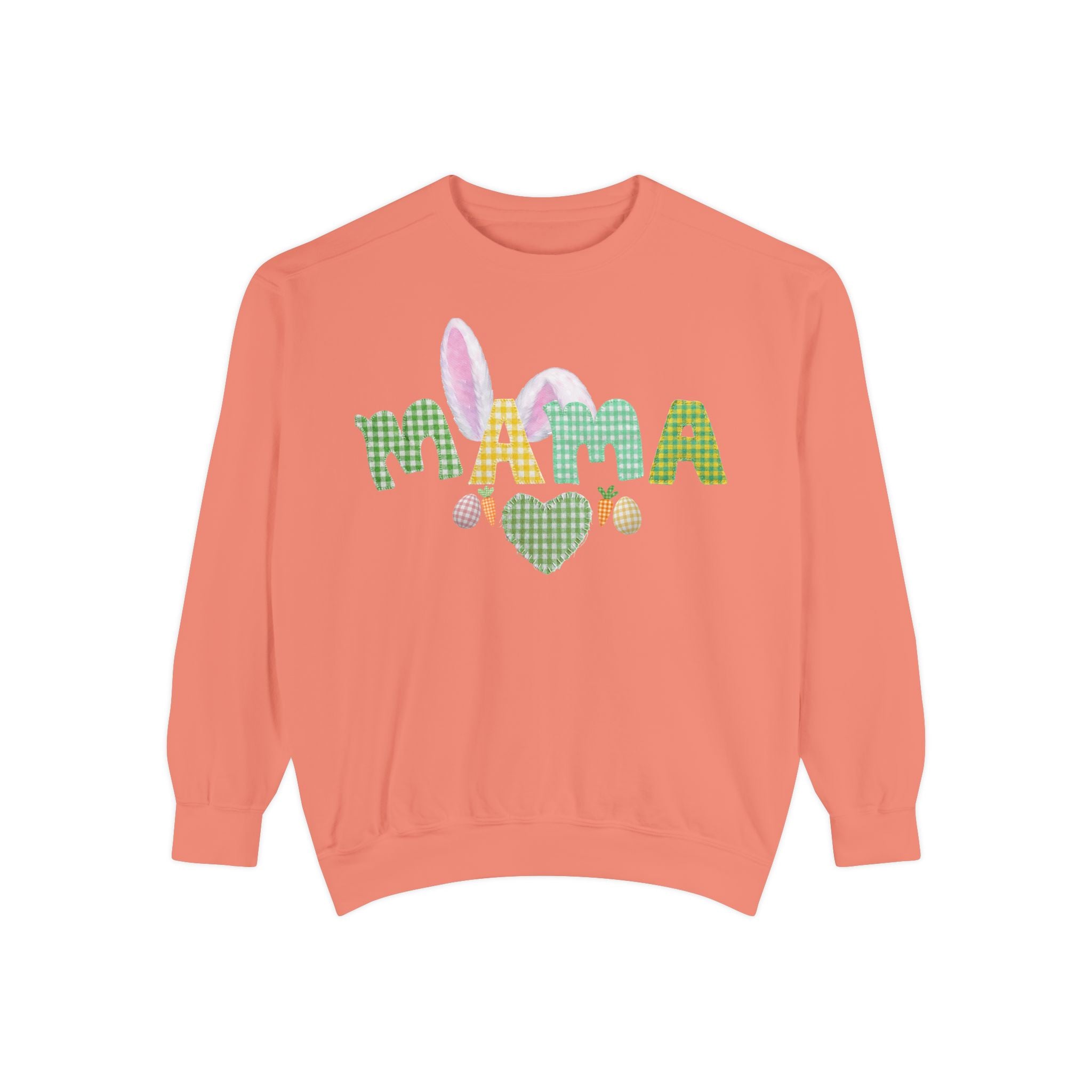 Mama Easter Bunny Sweatshirt — Cute Plaid ‘MAMA’ with Bunny Ears & Eggs