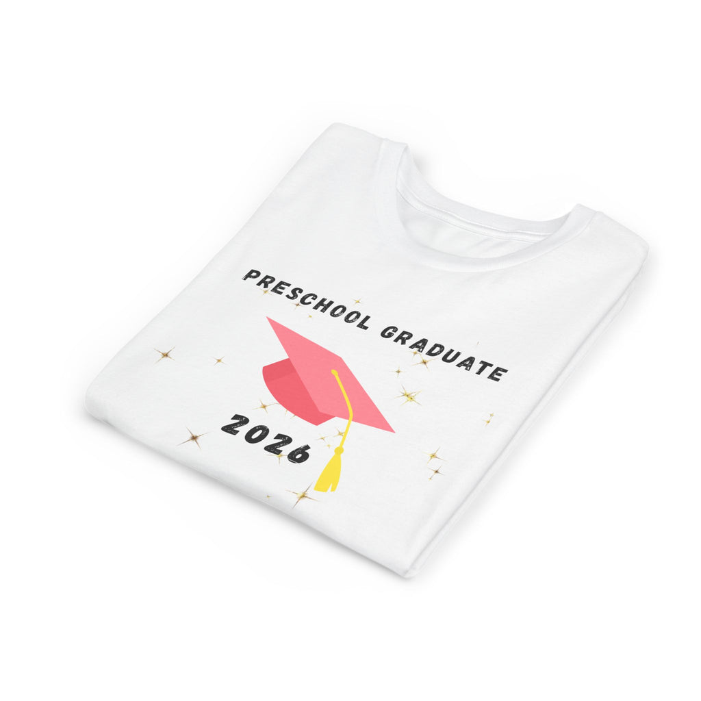 Preschool Graduate 2026 Youth Tee — Pink Graduation Cap Kids Shirt