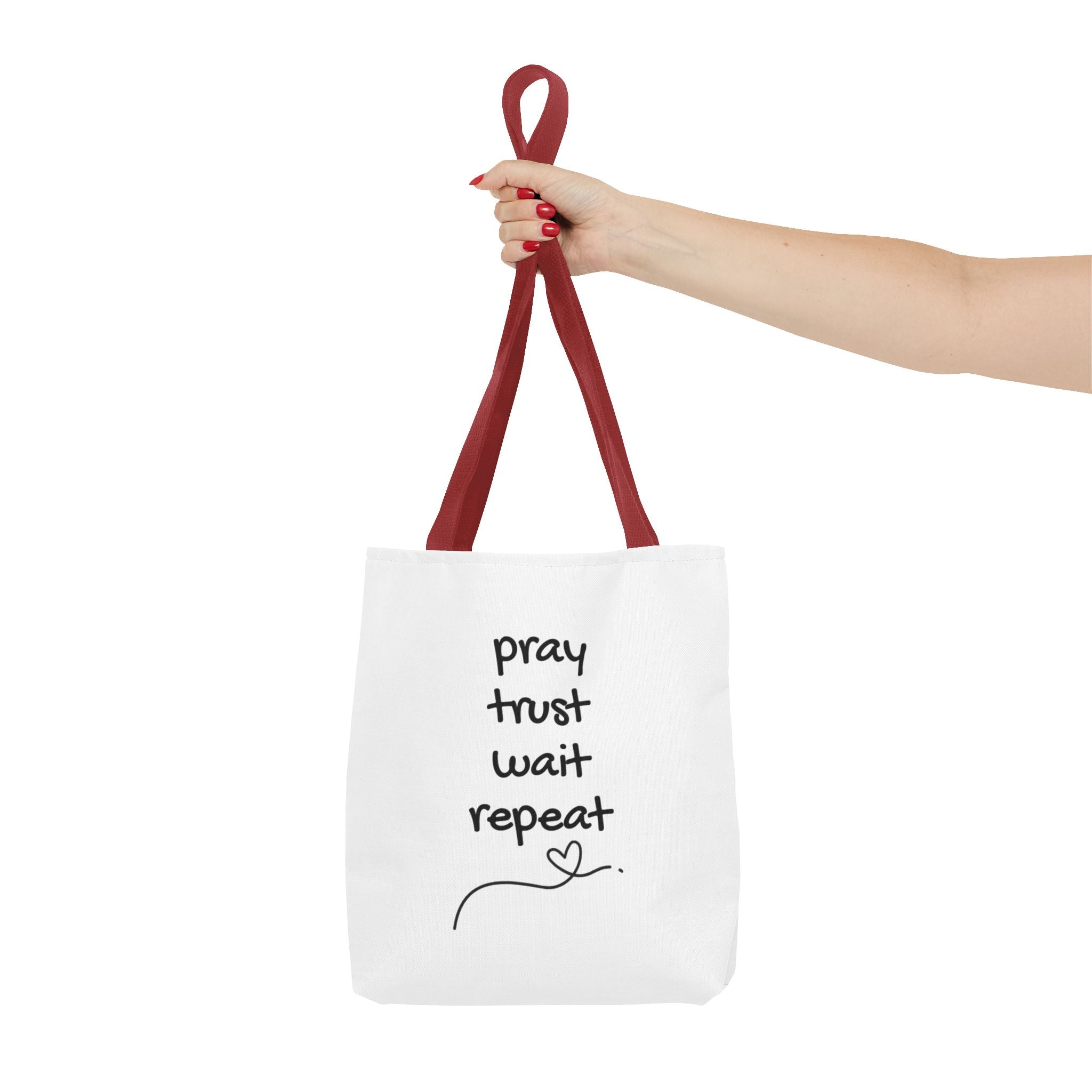 Pray Trust Wait Repeat Tote Bag — Inspirational Faith Canvas Tote
