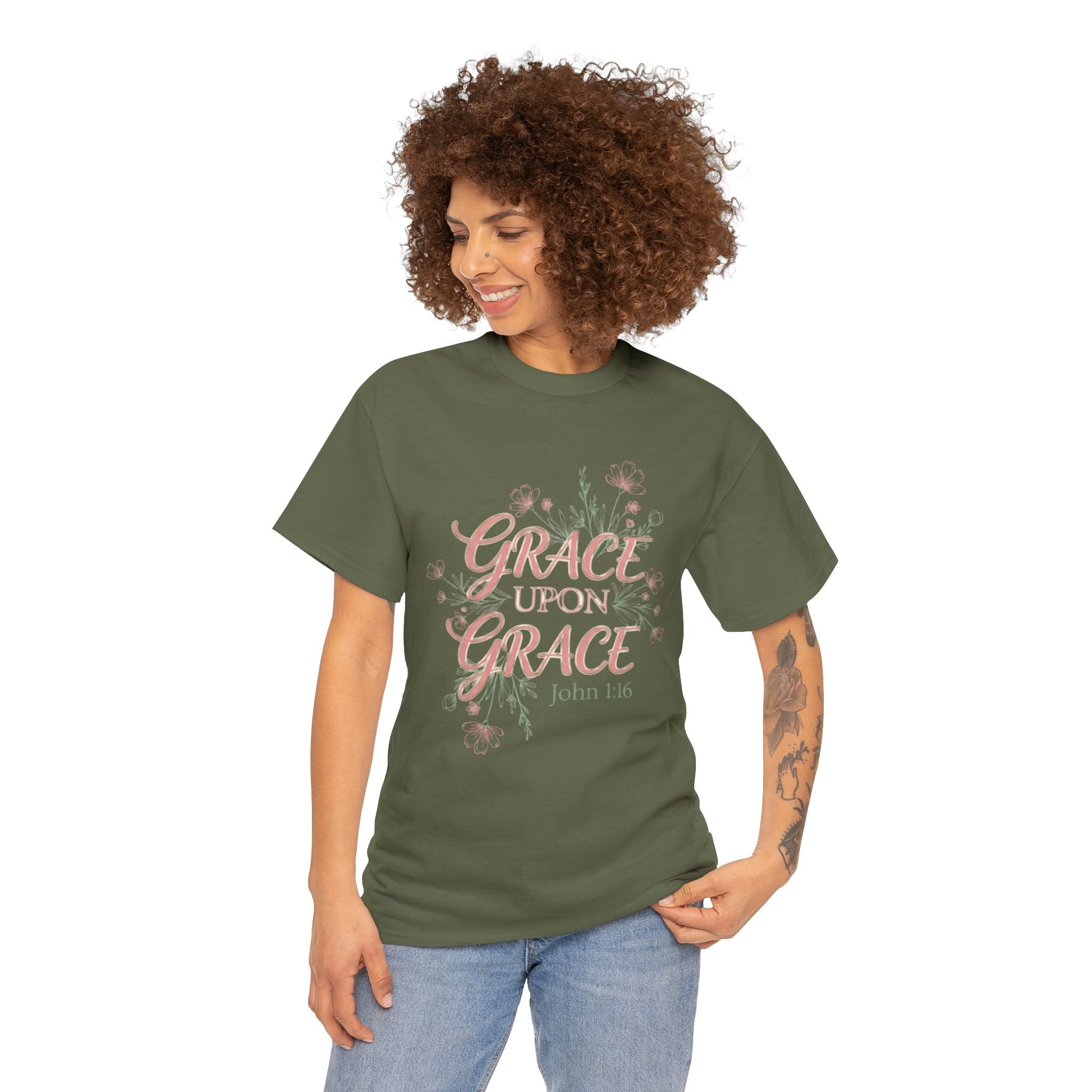 Grace Upon Grace Tee — John 1:16 Floral Christian T-Shirt