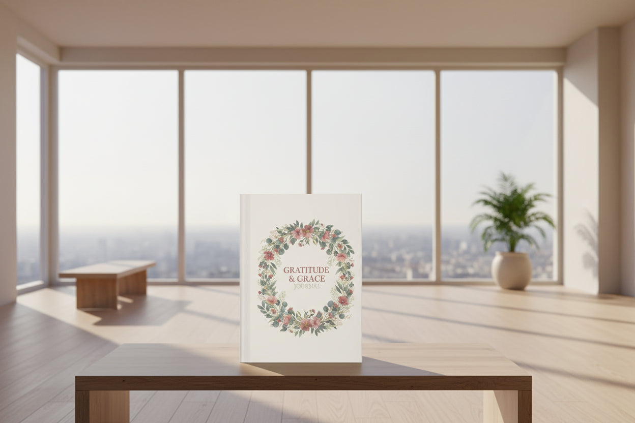 Gratitude & Grace Hardcover Journal — Floral Wreath Keepsake