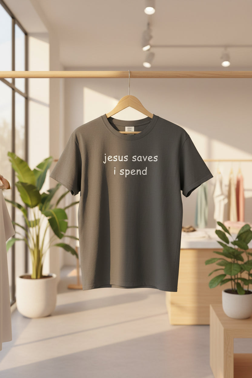 Jesus Saves I Spend T-Shirt - Funny Christian Graphic Tee Comfort Colors