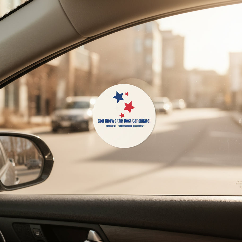 Vote! Round Vinyl Sticker — "God Knows the Best Candidate" Patriotic Christian Decal 2026