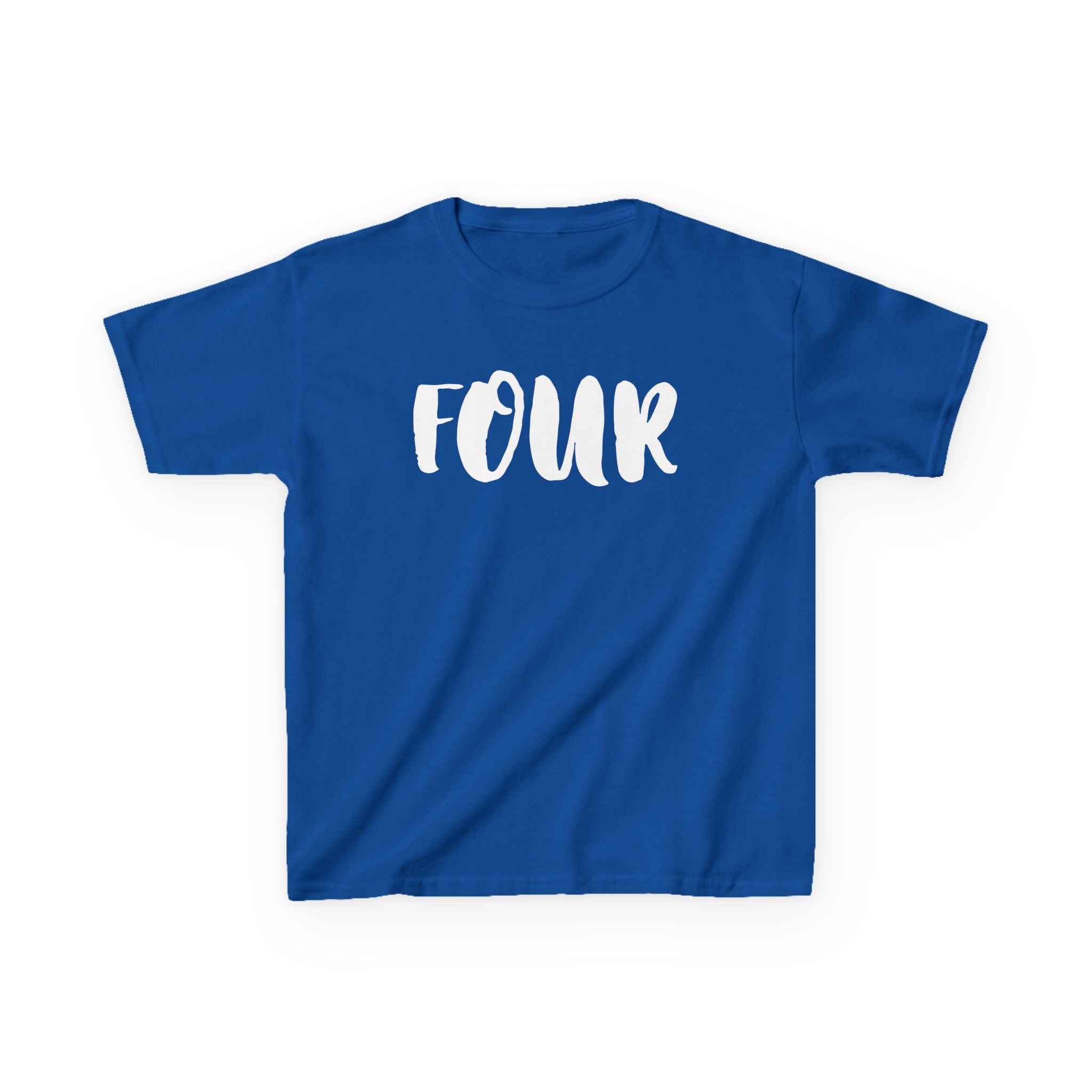 Kids 'Four' Birthday T‑Shirt — Fun Script Number Tee for 4-Year-Olds