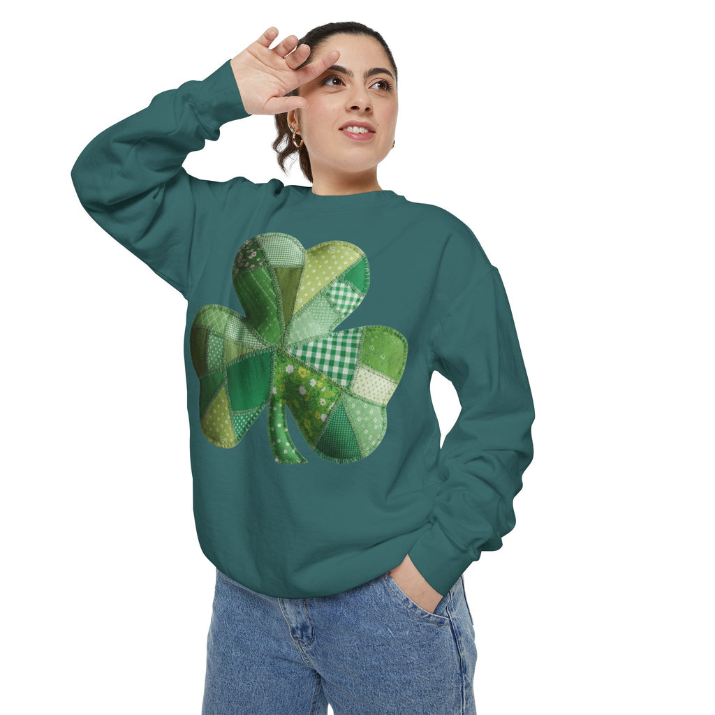 Shamrock Patchwork Sweatshirt — St. Patrick’s Day Green Clover Crewneck