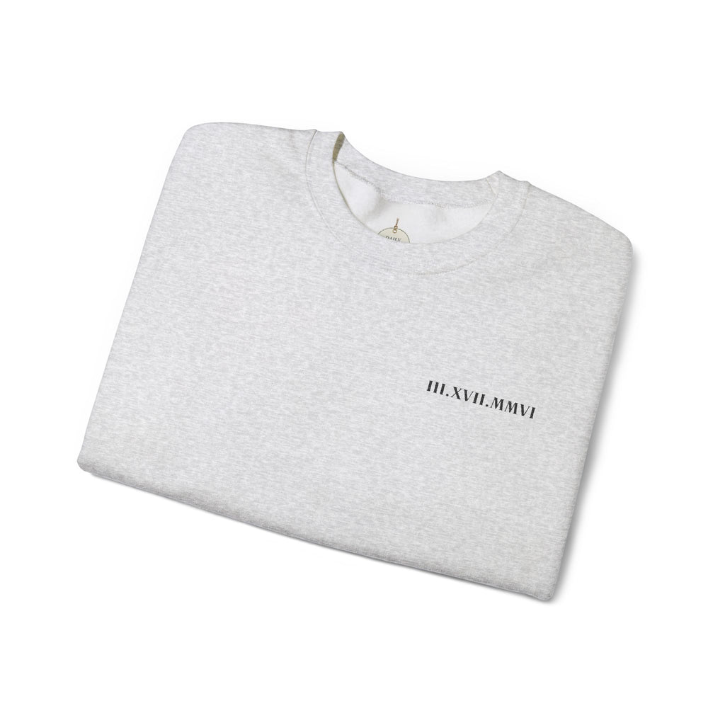 Embroidered - Personalized - Couples - Crewneck Sweatshirt — Minimal 'Human Being' Chest Text with Small Sleeve Floral Accents