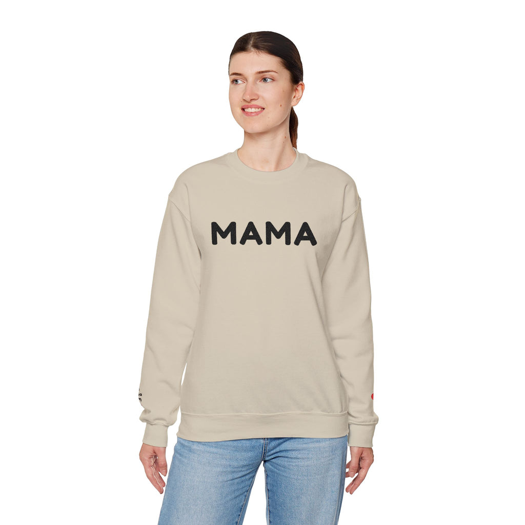 Embroidered - Personalized - Mama Crewneck Sweatshirt — Cozy Mother's Day Pullover with Heart Sleeve Detail