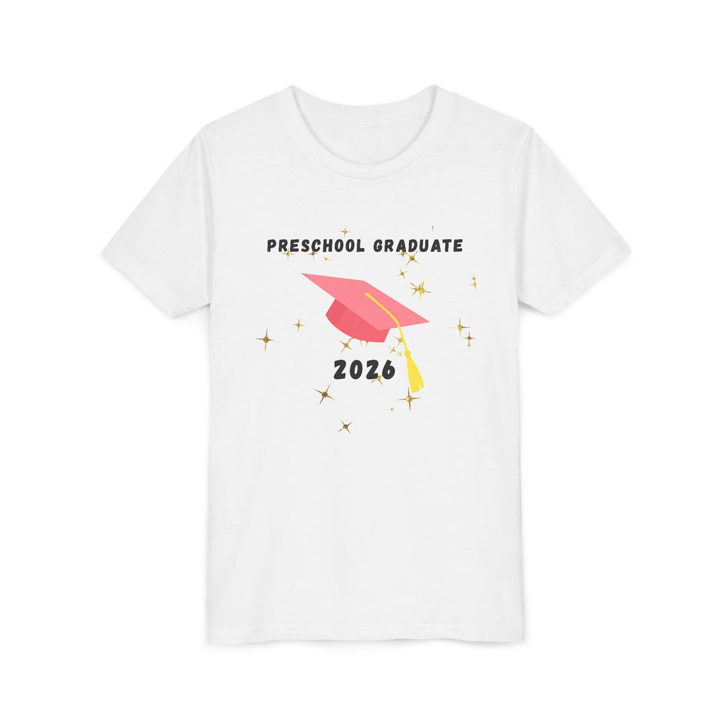 Preschool Graduate 2026 Youth Tee — Pink Graduation Cap Kids Shirt