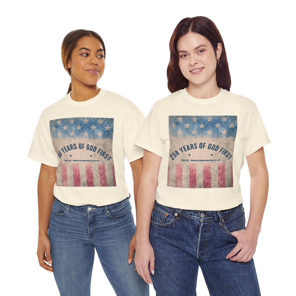 God First 250 Years Vintage American Flag  and Patriotic T-Shirt
