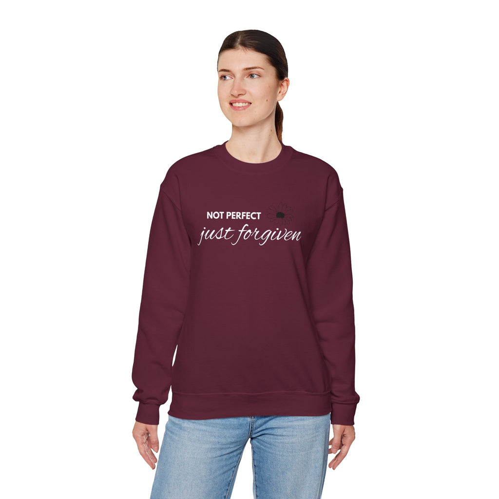 Crewneck Sweatshirt — "Not Perfect, Just Forgiven" Floral Inspirational Pullover