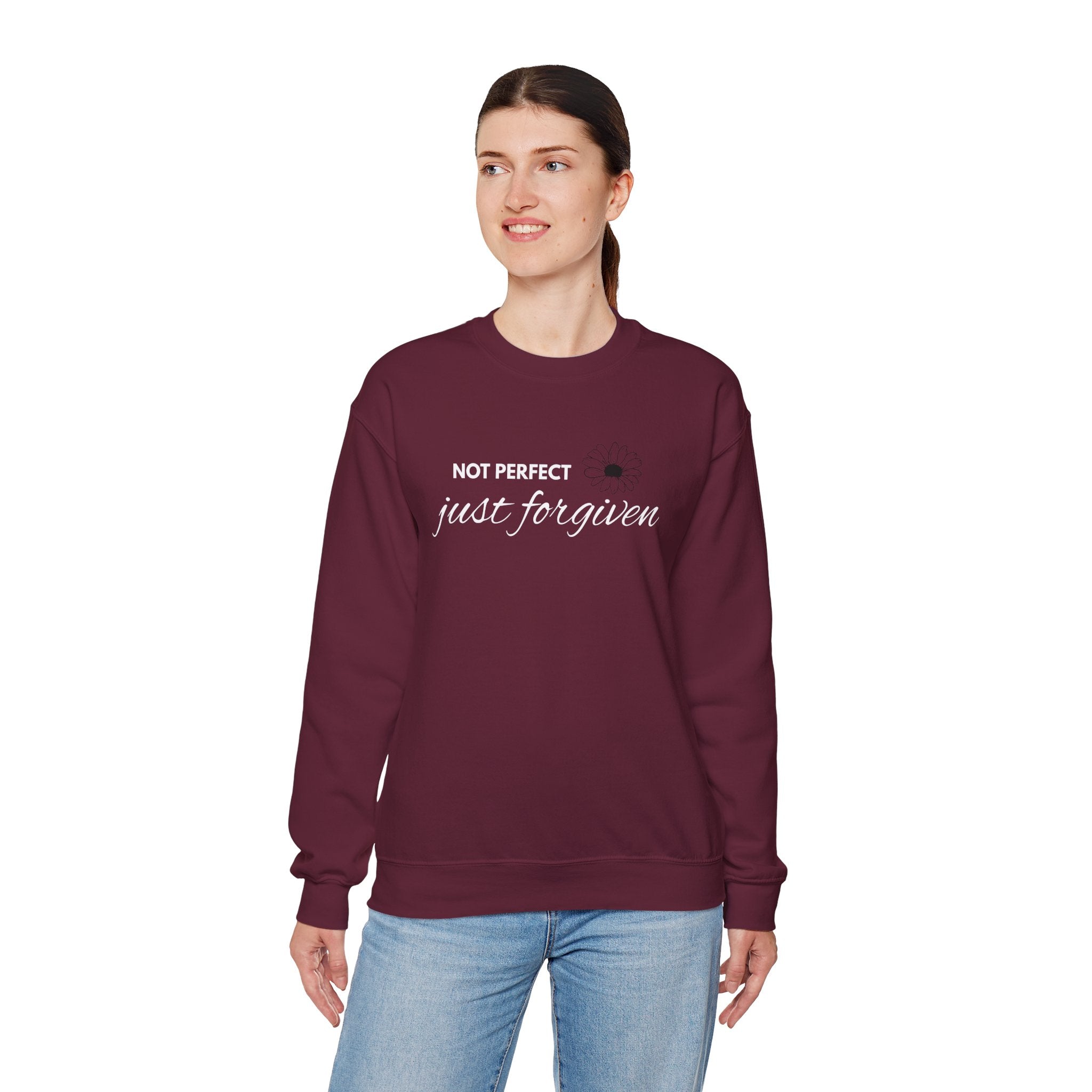Crewneck Sweatshirt — "Not Perfect, Just Forgiven" Floral Inspirational Pullover