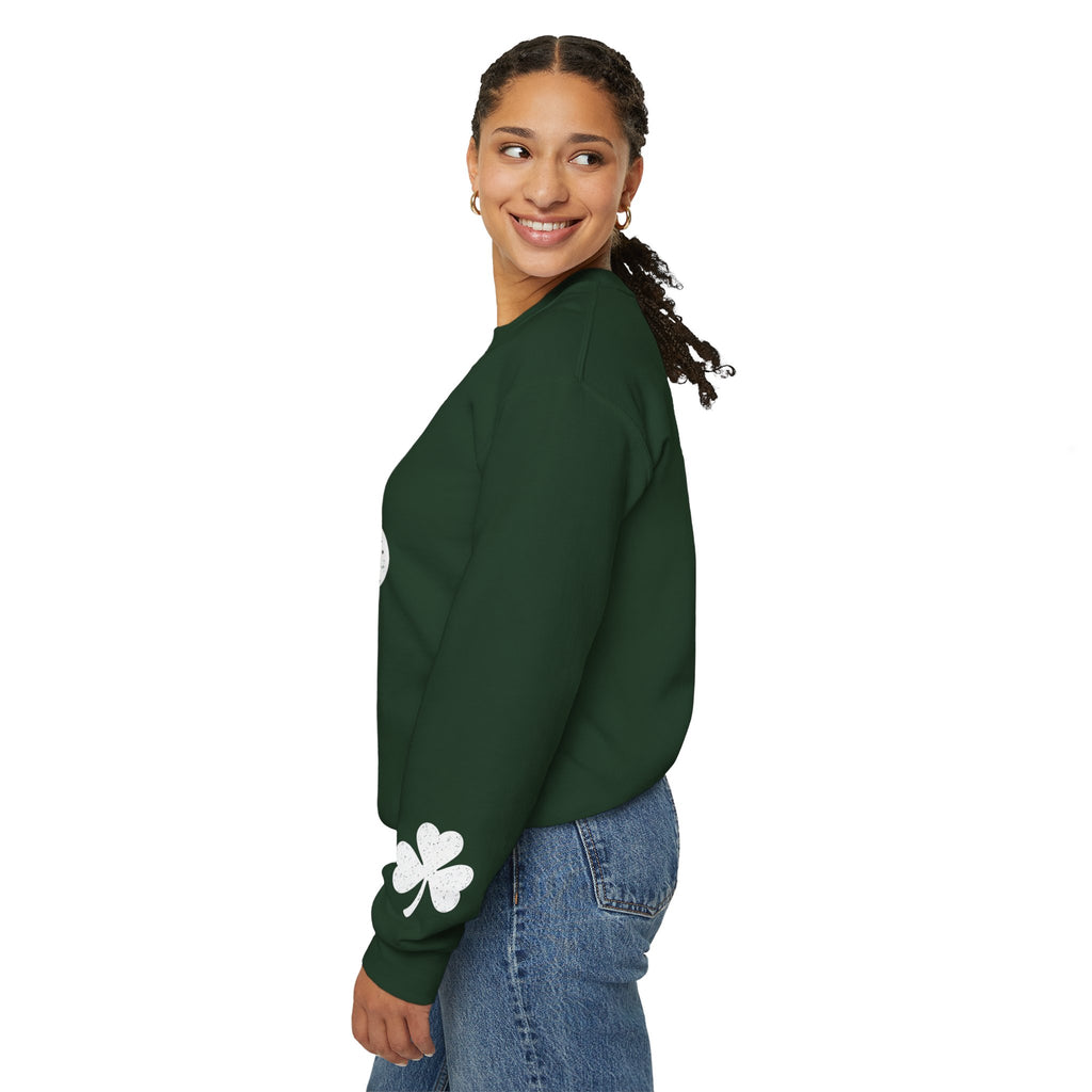 Shamrock Crewneck Sweatshirt – Distressed Green Clover St. Patrick’s Day Pullover