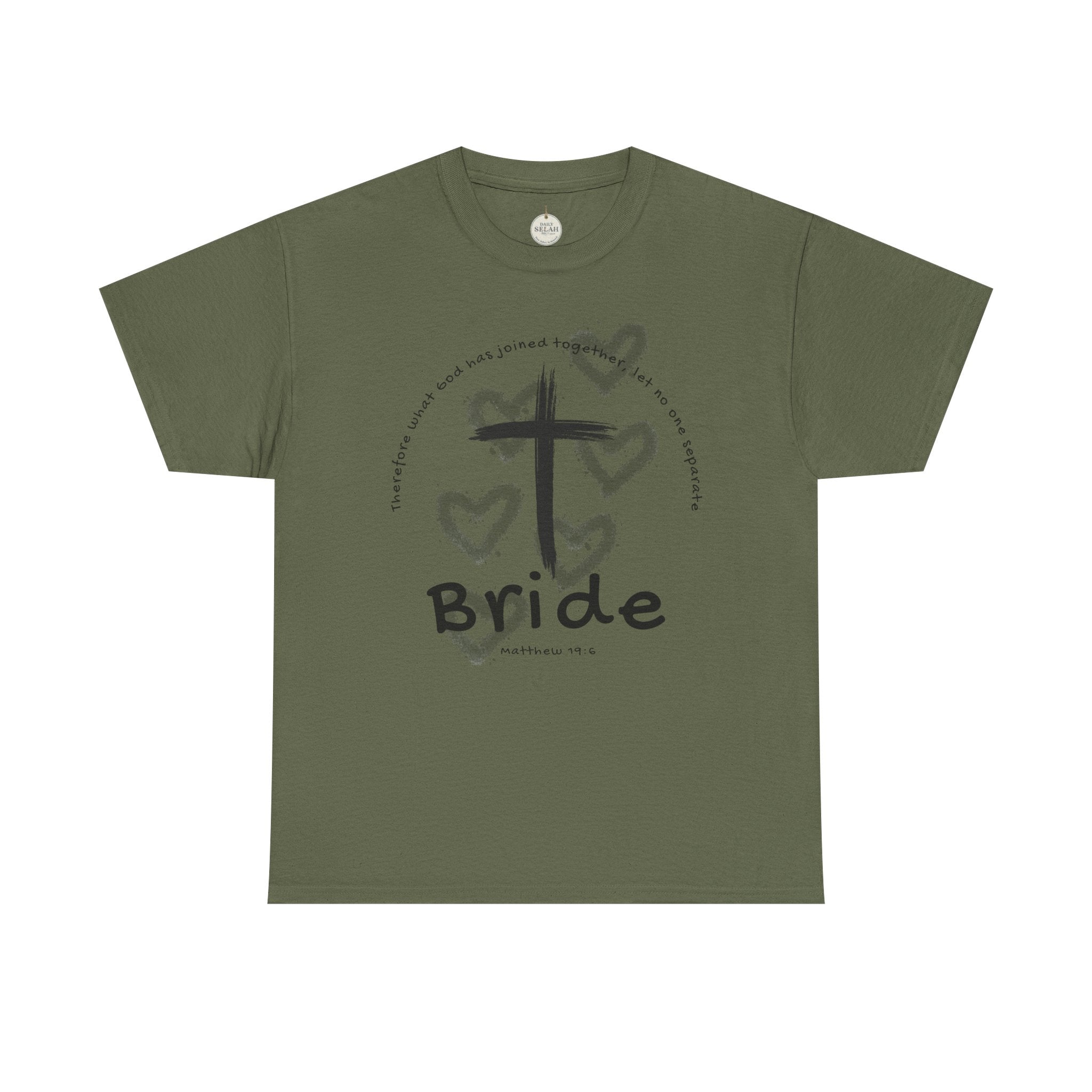 Bride T-Shirt — Christian Cross & Hearts Bridal Faith Tee - Christian - Matthew 19:6