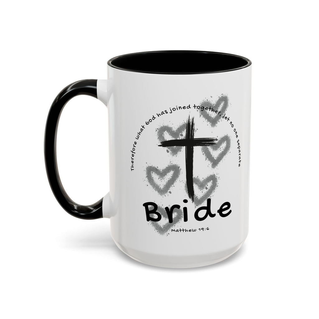 Bride Coffee Mug — Christian Cross & Hearts Accent Mug (Matthew 19:6)