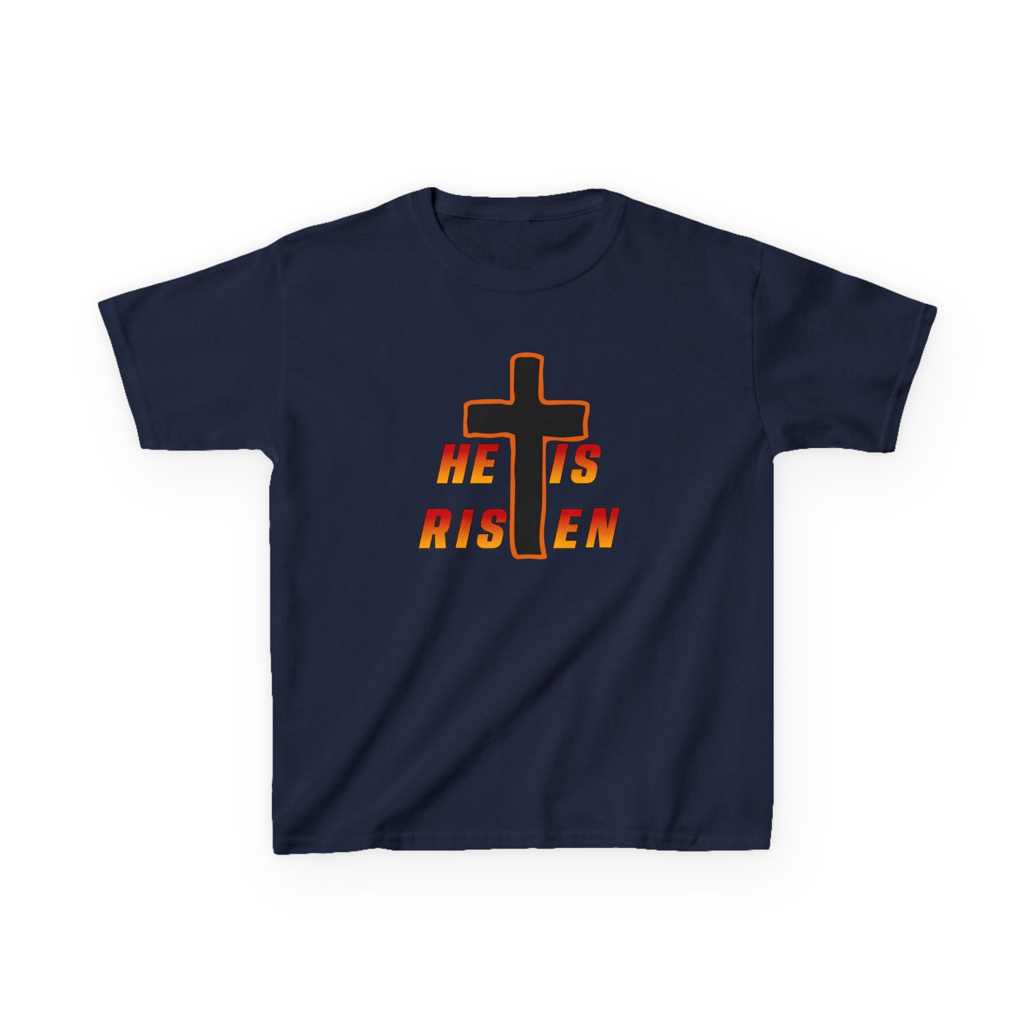 Kids Tee — "He Is Risen" Cross Easter T‑Shirt