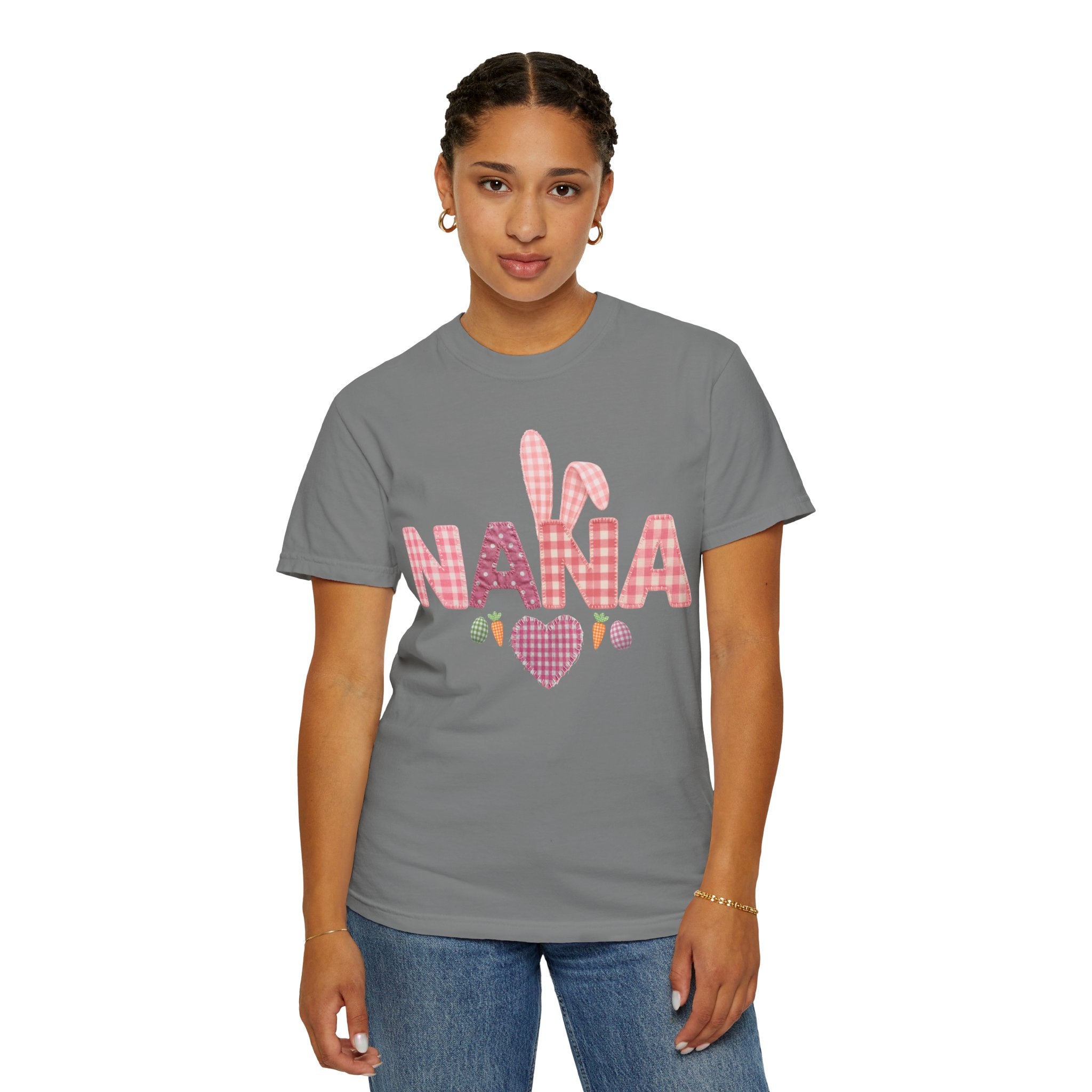Nana Pink Gingham Heart Easter T-Shirt Comfort Colors