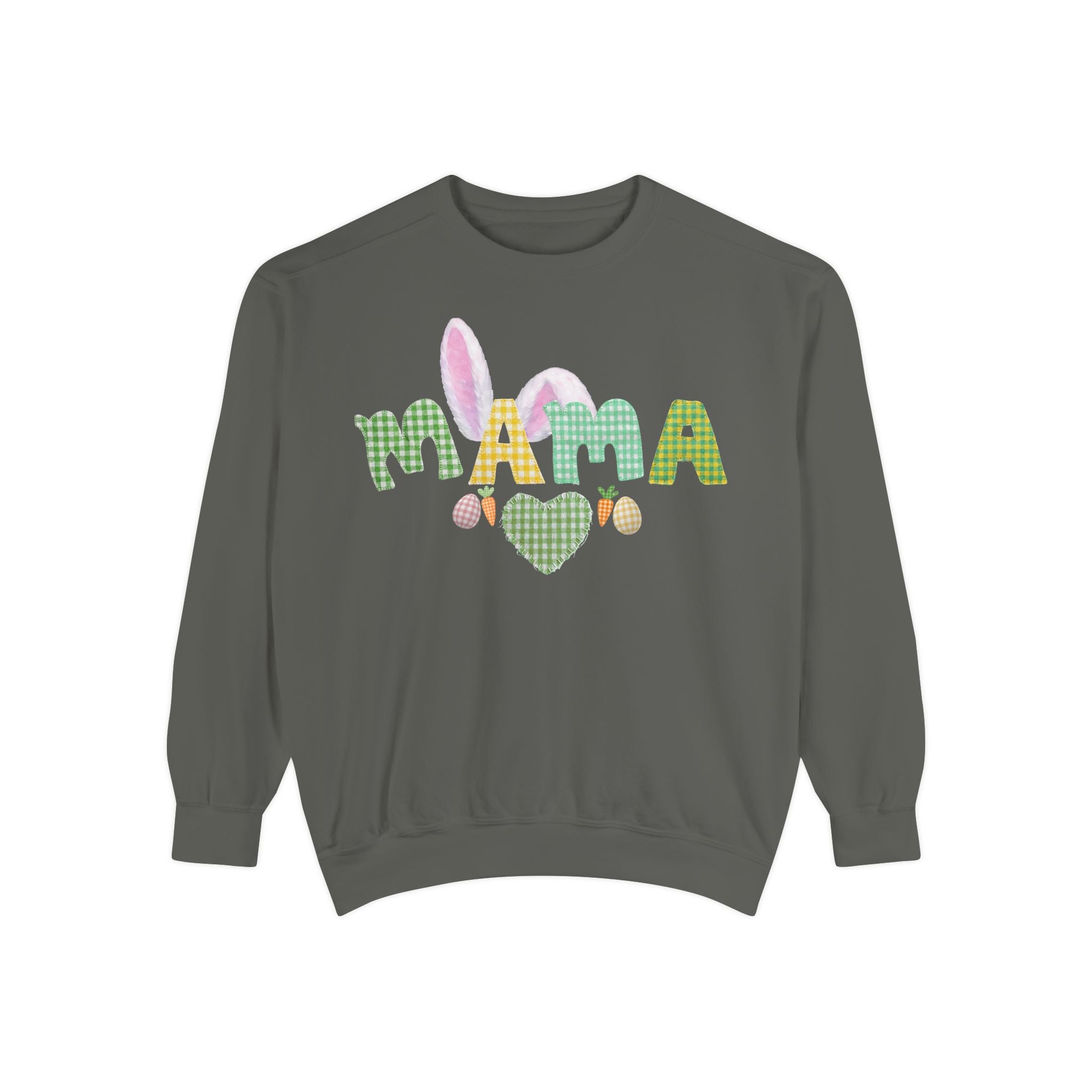 Mama Easter Bunny Sweatshirt — Cute Plaid ‘MAMA’ with Bunny Ears & Eggs