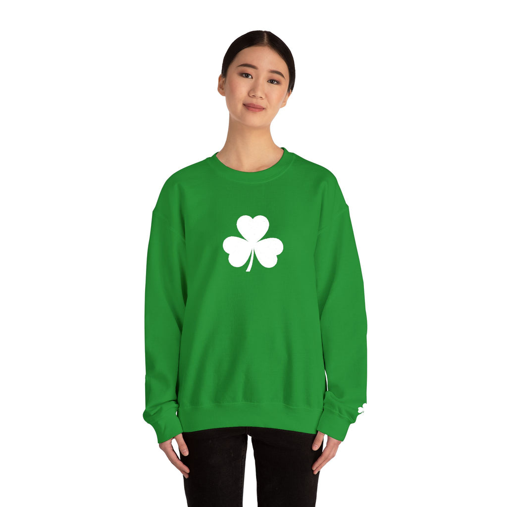 Embroidered Shamrock Crewneck Sweatshirt — Simple White Clover St. Patrick’s Day Pullover