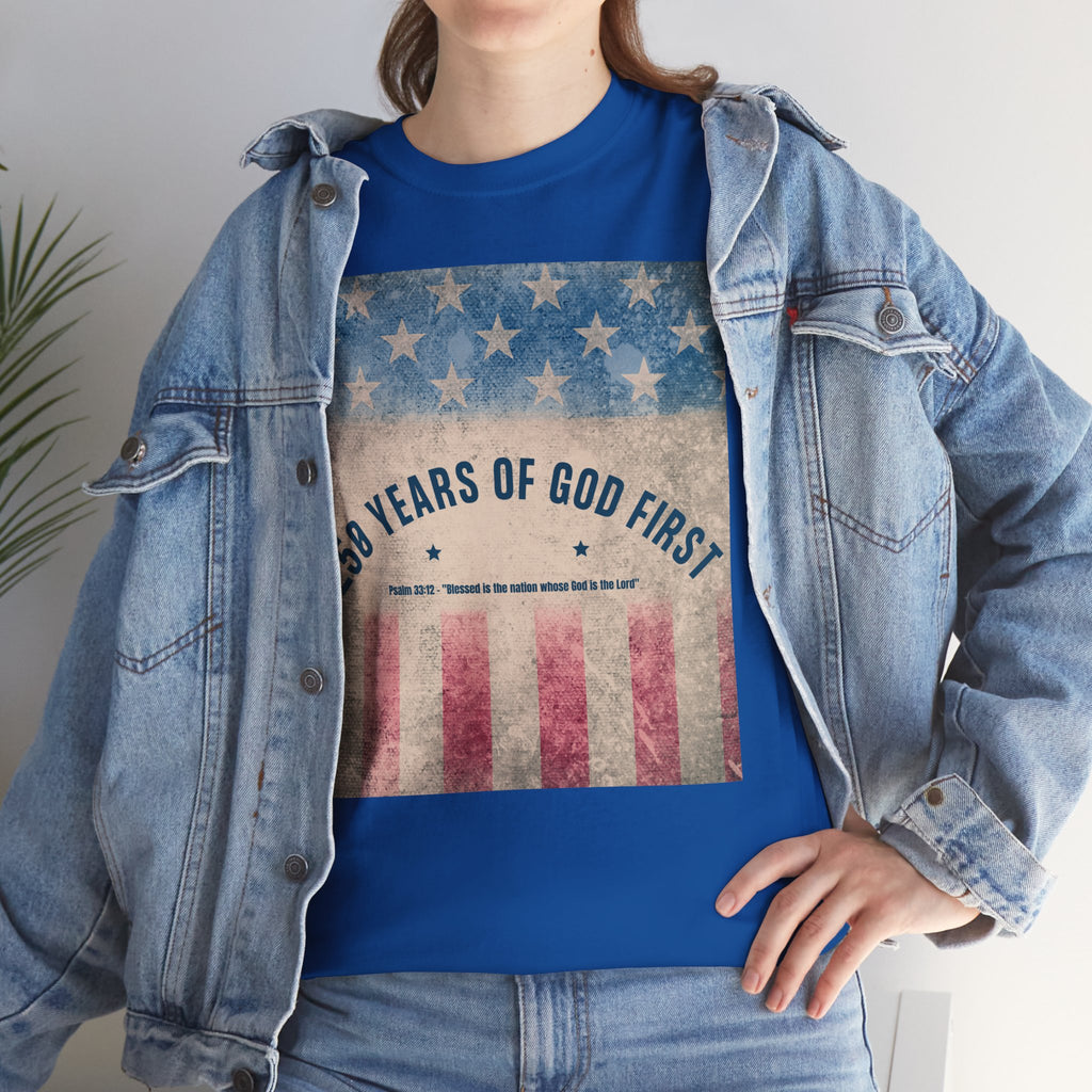 God First 250 Years Vintage American Flag  and Patriotic T-Shirt